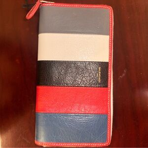 Balenciaga Striped Leather Wallet in Red, Blue, Black, and White